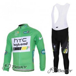 HTC-Highroad Pro Team Fahrradbekleidung Radteamtrikot Langarm+Lang Trägerhose grün weiß 079JR