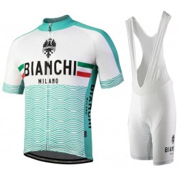 Bianchi Milano Attone white Fahrradbekleidung Satz Fahrradtrikot Kurzarm Trikot und Kurz Trägerhose A8IH9