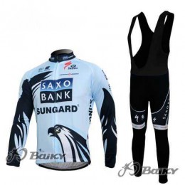 Saxo Bank Sungard Pro Team Fahrradbekleidung Radteamtrikot Langarm+Lang Trägerhose weiß Schwarz JKWZI