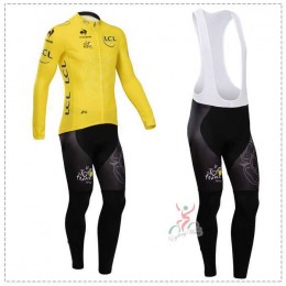 Tour de France le coq sportif 2014 Fahrradbekleidung Radtrikot Langarmen gelb+Lange Trägerhosen Online QQZPB