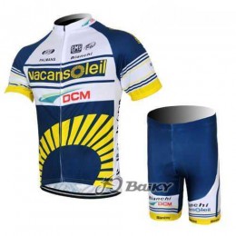 2012 Vacansoleil-DCM Radbekleidung Radtrikot Kurzarm und Fahrradhosen Kurz weiß blau gelb L4LU2