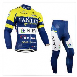 2014 FANTINI Fahrradbekleidung Radtrikot Satz Langarm und Lange Radhose blau gelb weiß EFYY4