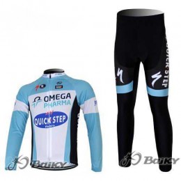 Omega Pharma Quick Step Pro Team Fahrradbekleidung Set Langarmtrikot+Lange Radhose blau weiß CRXU3