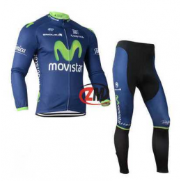 Movistar 2014 Fahrradbekleidung Set Langarmtrikot+Lange Radhose blau Schwarz 8R4EE