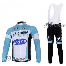 Omega Pharma Quick Step Pro Team Fahrradbekleidung Set Langarmtrikot+Lange Trägerhose blau weiß LYCXM