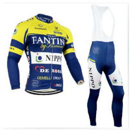 2014 FANTINI Fahrradbekleidung Set Langarmtrikot+Lange Trägerhose blau gelb weiß TSENT
